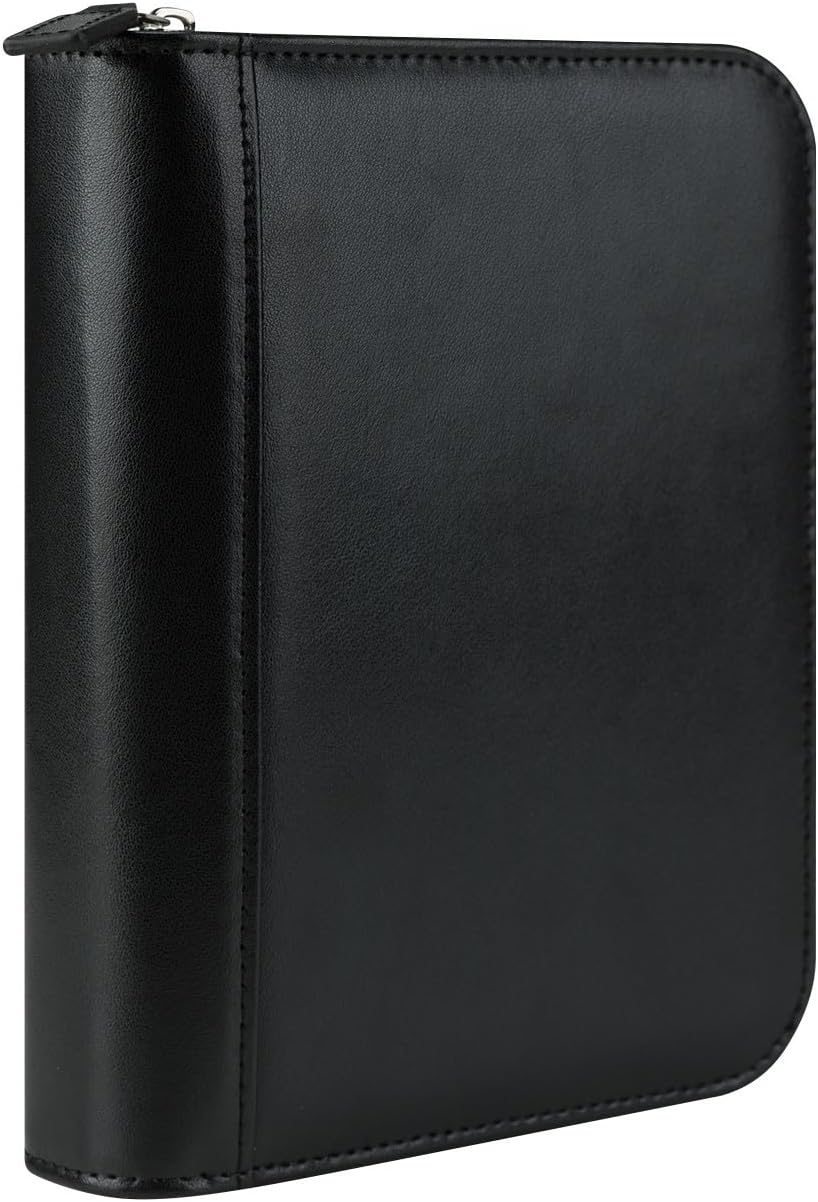 FranklinCovey - FC Signature Ring-Bound Binder for FranklinCovey Planners | Leather - Zipper Binder (Compact, Black)