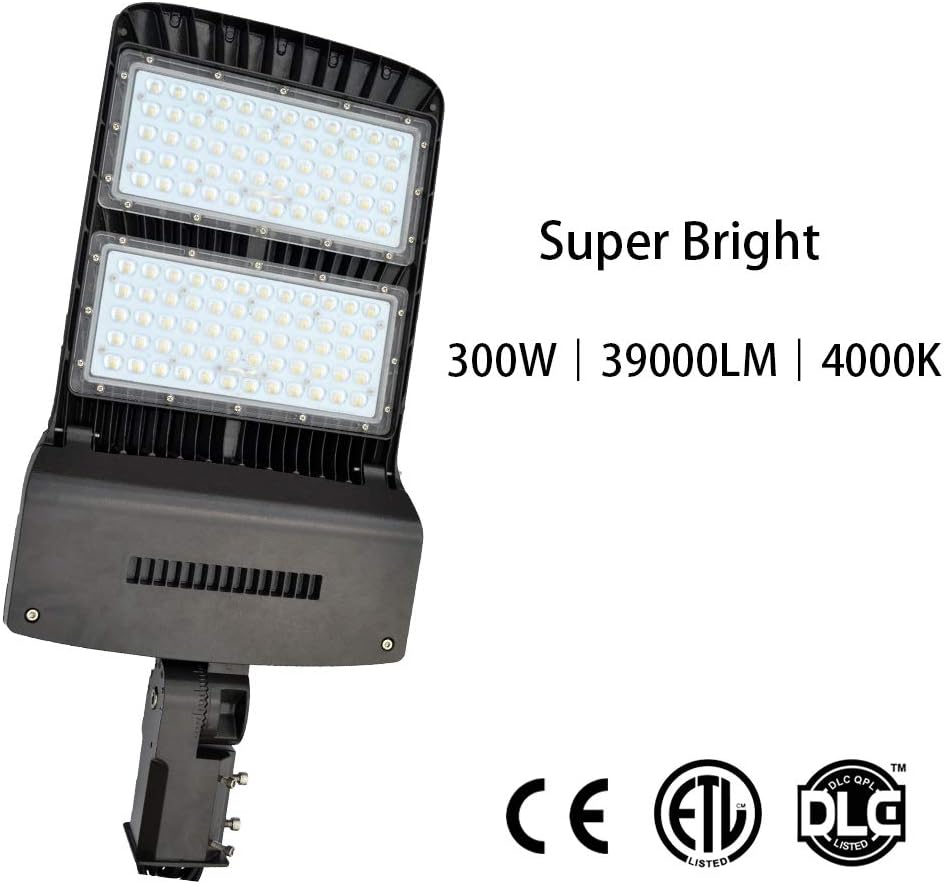 300Watt Module LED Parking Lot Light, Commercial Area Street Lights, Shoebox Lighting Fixture 4000K Daylight, 26000lm, Multiple Installation IP65 Waterproof (300W/C2-arm Mount for Round Pole)