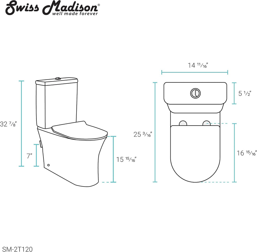 Swiss Madison SM-2T120 Calice Two Piece Elongated Rear Outlet Toilet Dual Flush in White