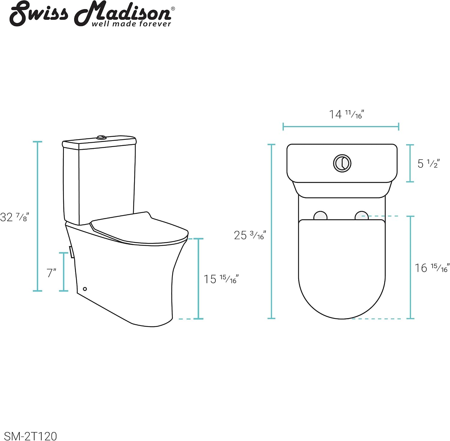 Swiss Madison SM-2T120 Calice Two Piece Elongated Rear Outlet Toilet Dual Flush in White