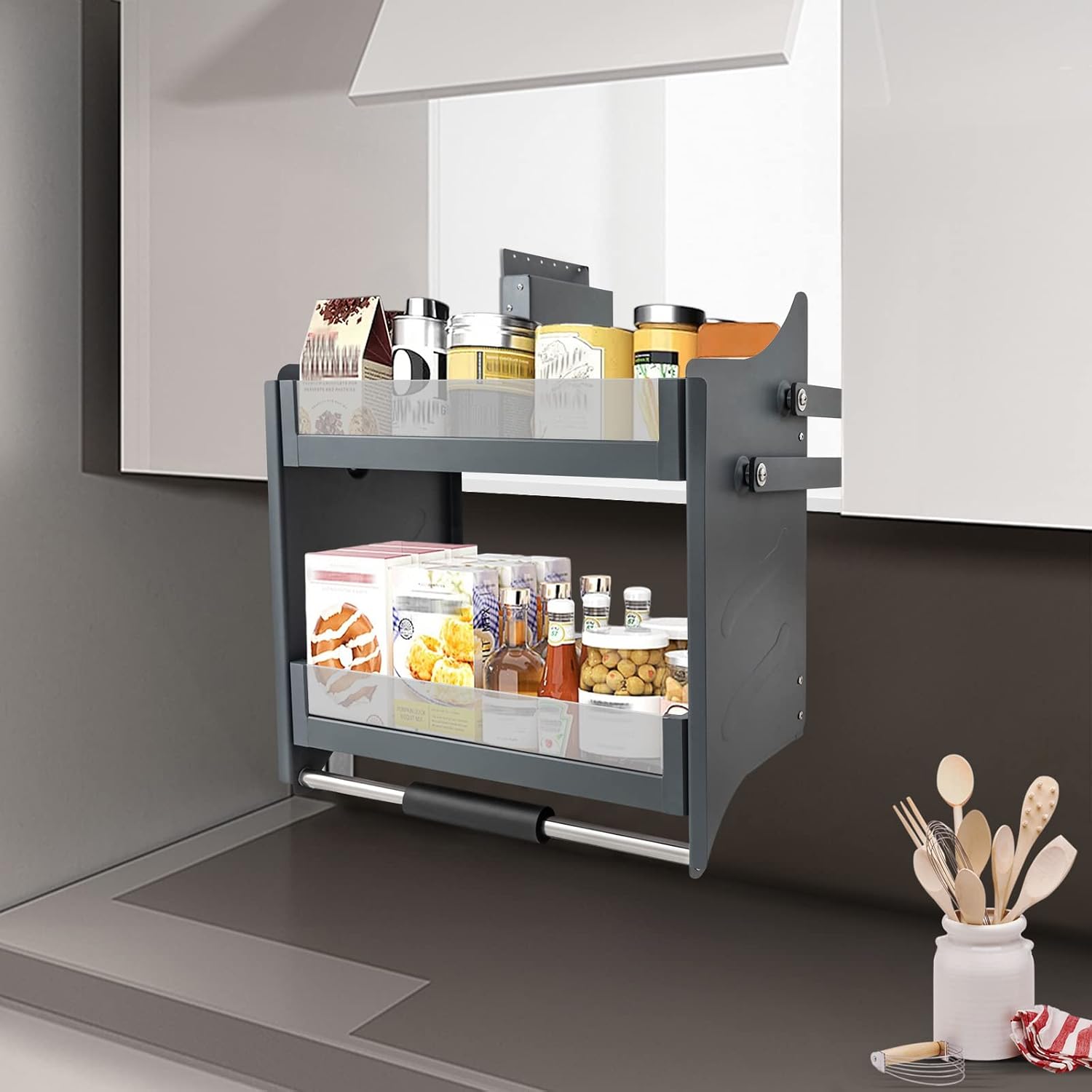 Blind Corner Cabinet Pull Out Right, 15 Inch Blind Corner Cabinet 2 Tiers Organizer Adjustable Design, Hidden Slide Out Shelves for Store Kitchen Utensils (Pull Down)