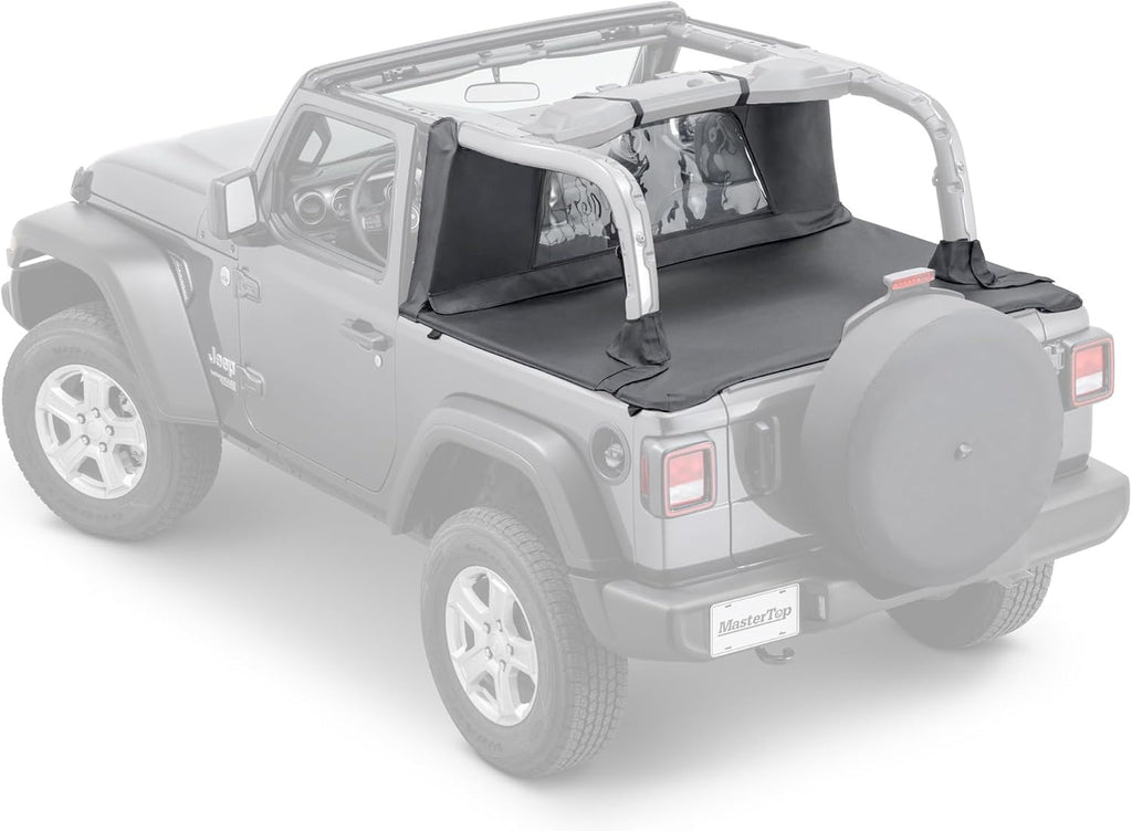 MasterTop Tonneau Cover & Wind Stopper Combo, Black Diamond - Fits Jeep Wrangler JL 2-Door 2018-2024 Hard Top Models - Wind Breaker Blocks Backdrafts - Keeps Cargo Area Clean
