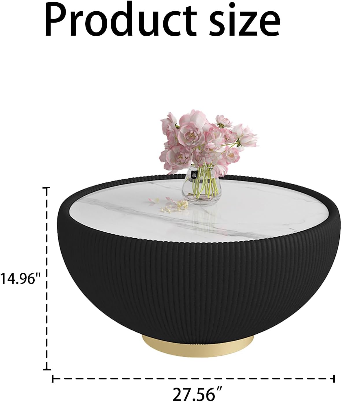 Modern Round Coffee Table Set of 2 Luxury Sintered Stone Top Coffee End Table in Black/Grey Leatherette Creative Bowl-Shape Small Coffee Side End Tables for Living Room,Fully Assembled