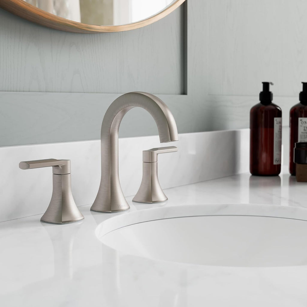 Pfister Vaneri 2-Handle Widespread Bathroom Sink Faucet 3-Hole NSF Certified Spot Defense Brushed Nickel Finish with Push & Seal Drain TiteSeal Technology LF049VRIGS