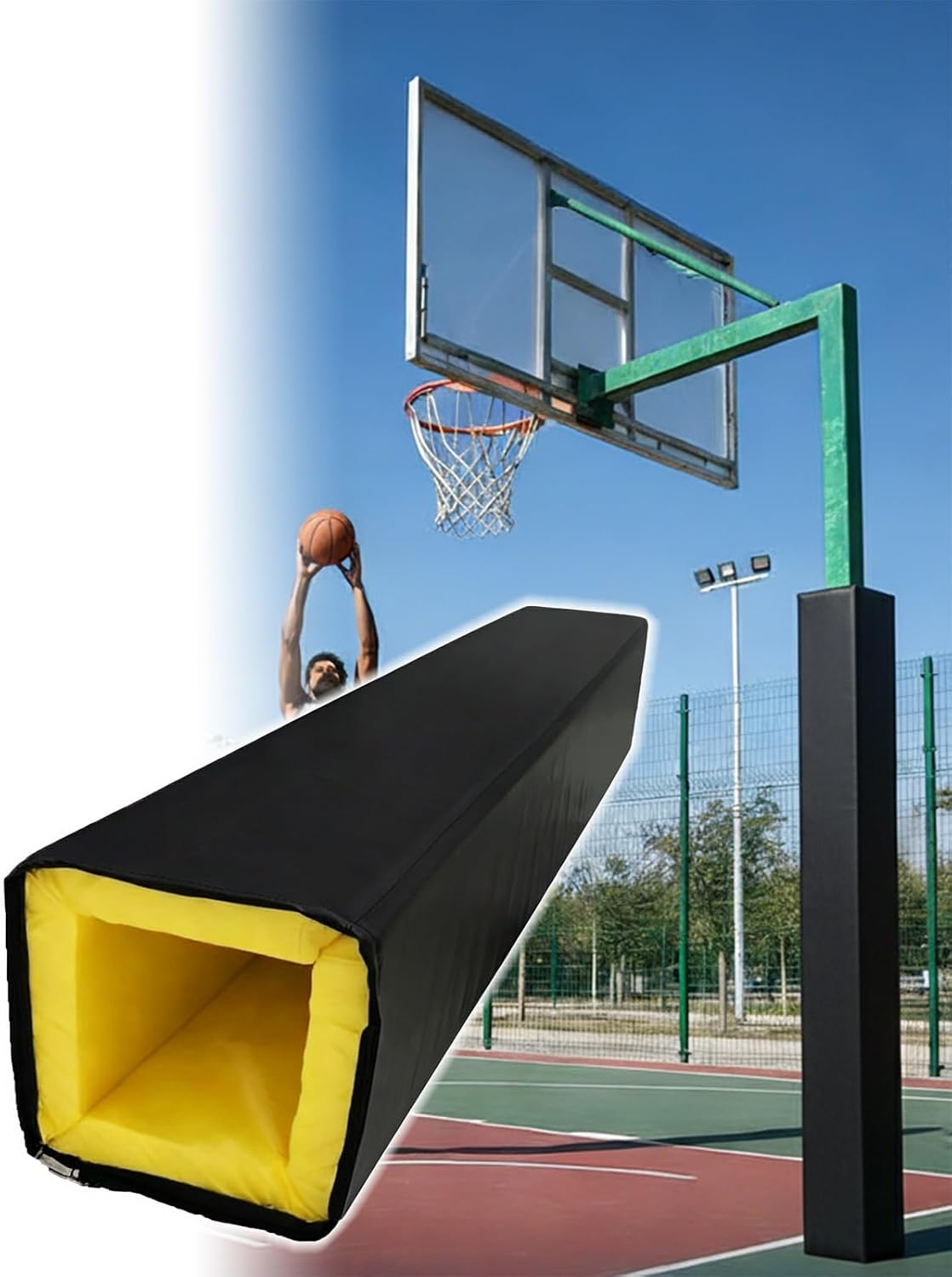Custom Square Basketball Pole Pad for 6x6 7x7 8x8 9x9 Posts, Thick Foam Impact Padding with Hook & Loop, Waterproof Safety Guard for Driveway