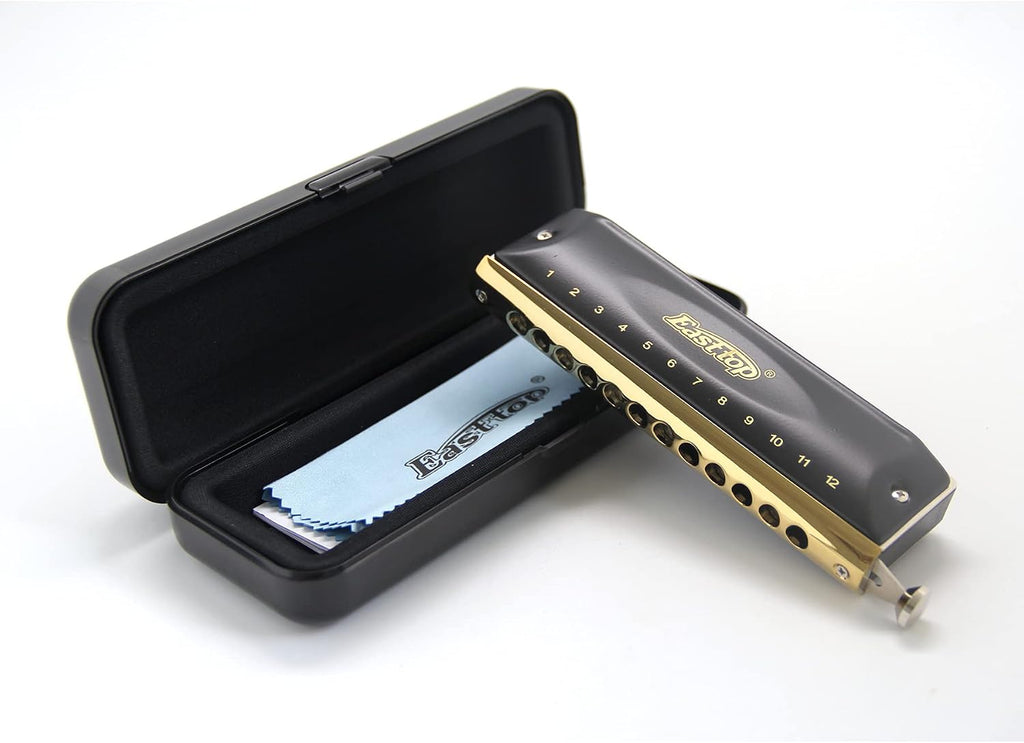 East top Chromatic Harmonica Key of C, 12 Holes 48 Tones Chromatic Mouth Organ Harmonica For Adults, Professionals and Students (BK)