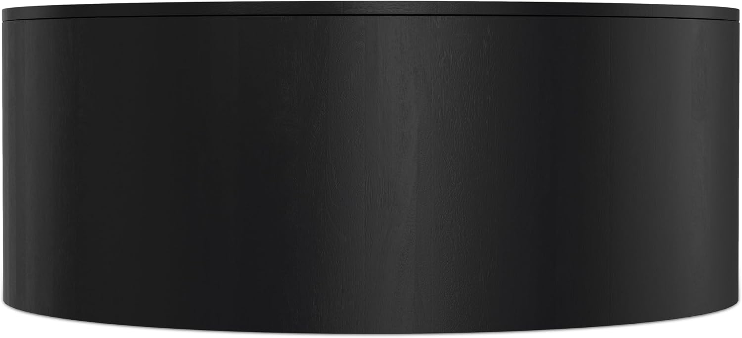 SIMPLIHOME Millbury Drum Coffee Table - 36 inch Wide Solid Mango Wood Round Living Room Table in Black, Contemporary Cocktail Table for Family Room or Lounge with Large Surface, Assembled