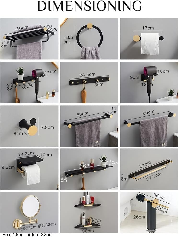 LSLYTQ Towel Rack Punch, All Copper Bath Towel Bar Holder, Black and Gold Bathroom Bathroom Rack Set Pendant Hardware