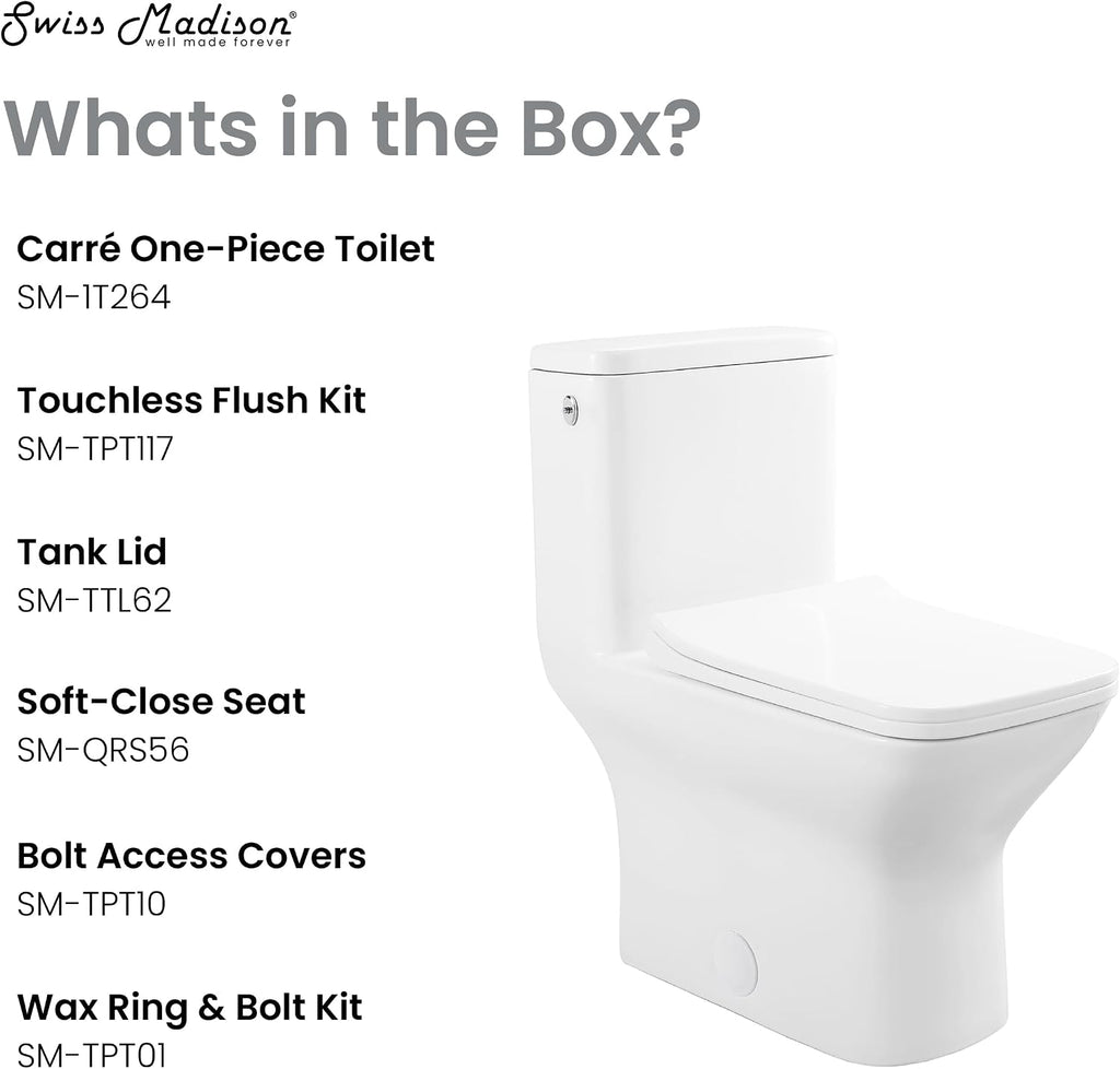 Carre One-Piece Square Toilet Dual-Flush 1.1/1.6 gpf, Touchless
