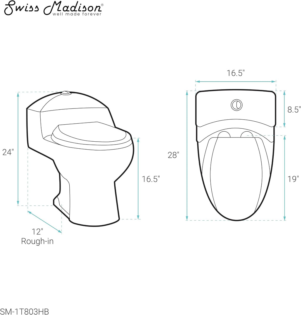 Chateau One Piece Elongated Toilet Dual Flush, Black Hardware 1.1/1.6 gpf