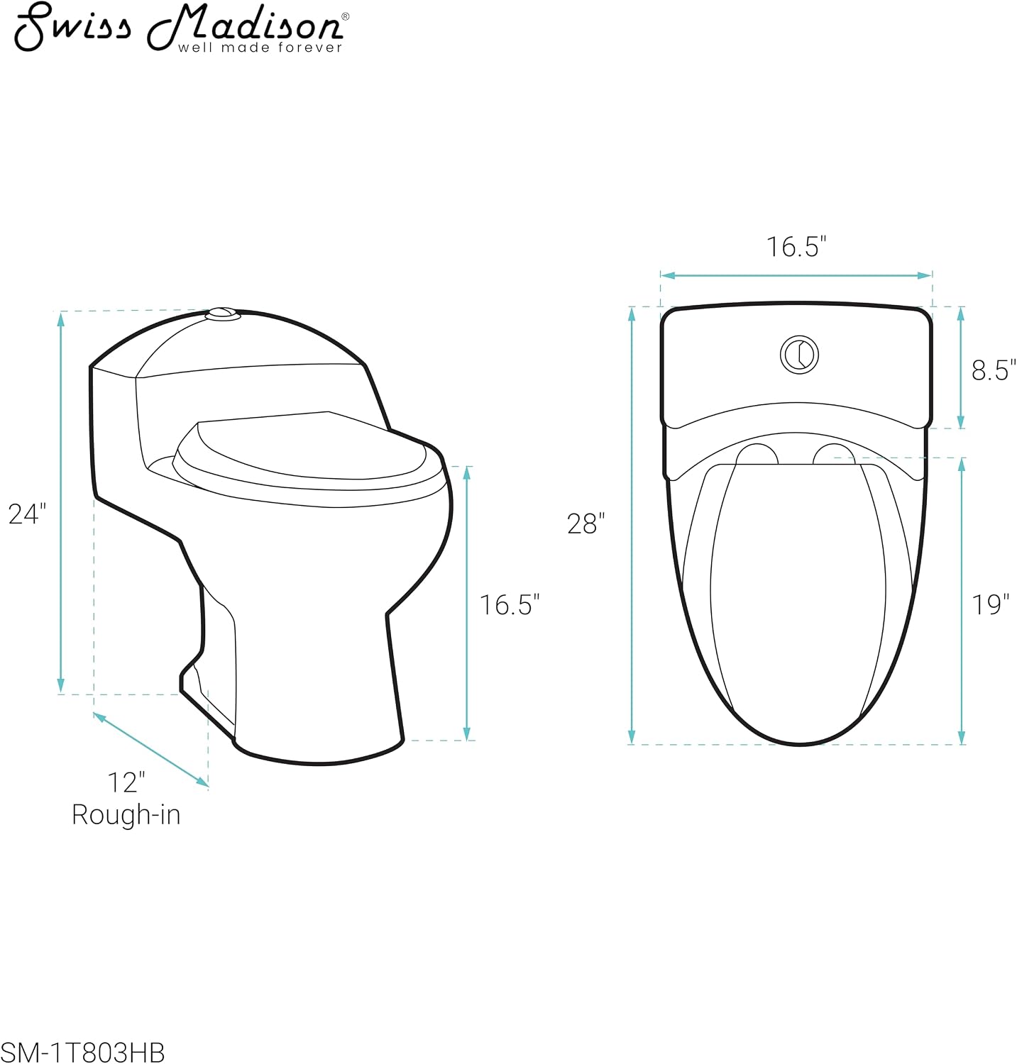 Chateau One Piece Elongated Toilet Dual Flush, Black Hardware 1.1/1.6 gpf
