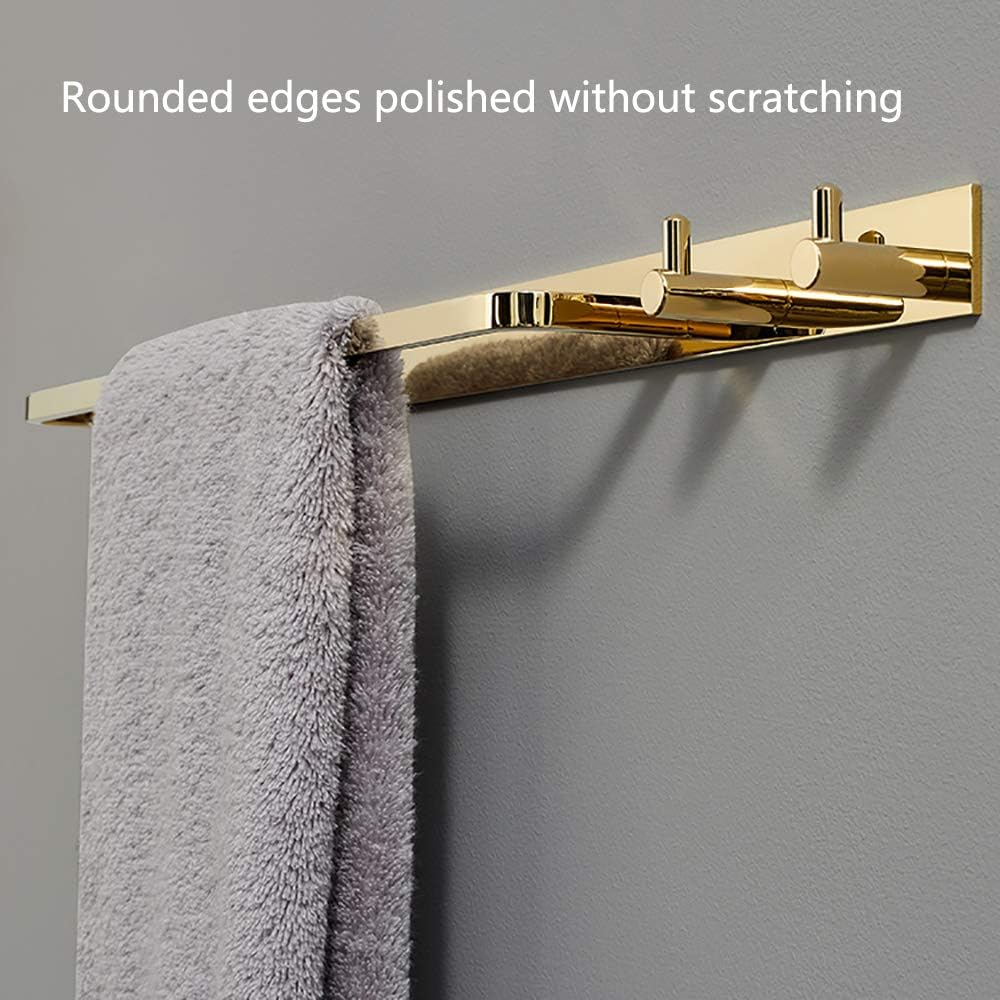 Towel Bar Towel Rail with 2 Hooks Heavy Duty Brass Towel Rack Wall Mounted Towel Holder Double Rod Storage Rack for Bathroom Kitchen Toilet,Black Gold,Black Gold