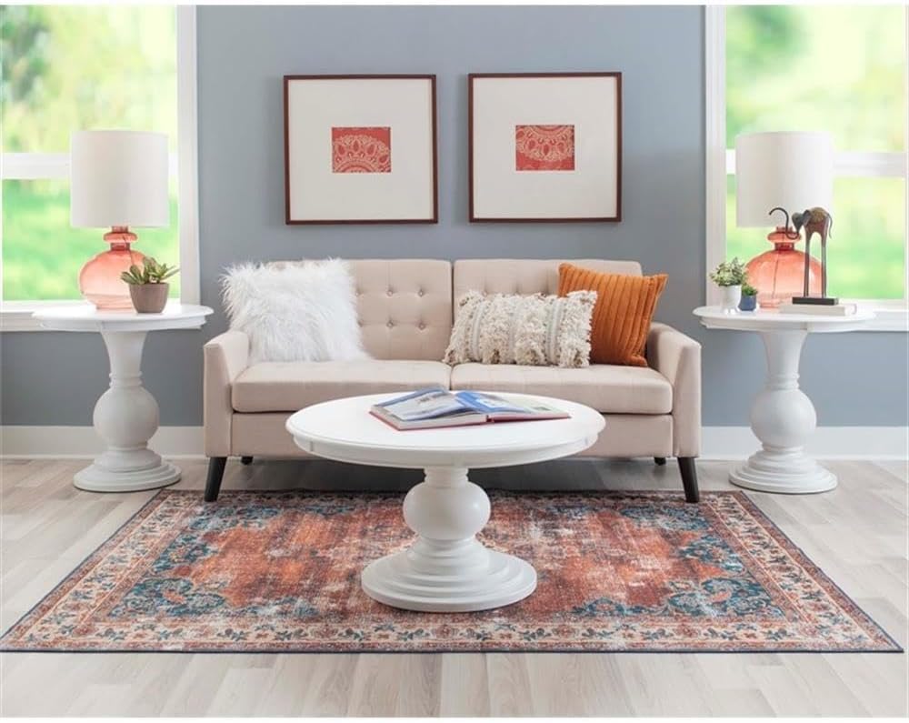MAKLAINE Round Accent Table, 26.5 in Height, White Wood Finish, Pedestal Base, Stepped Design, Compact Living Room or Bathroom Side Table, Spacious 26.25 in Top, Supports Up to 50 lbs