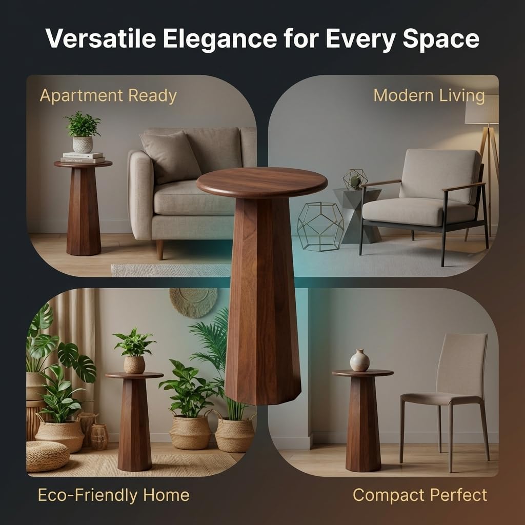 Relso Enteka Solid Mango Wood End Table – 24' Tall Accent Side Table with Walnut Finish | Handcrafted Coffee Table, No Assembly Required | Perfect for Modern Living Rooms, Farmhouses, Small Spaces