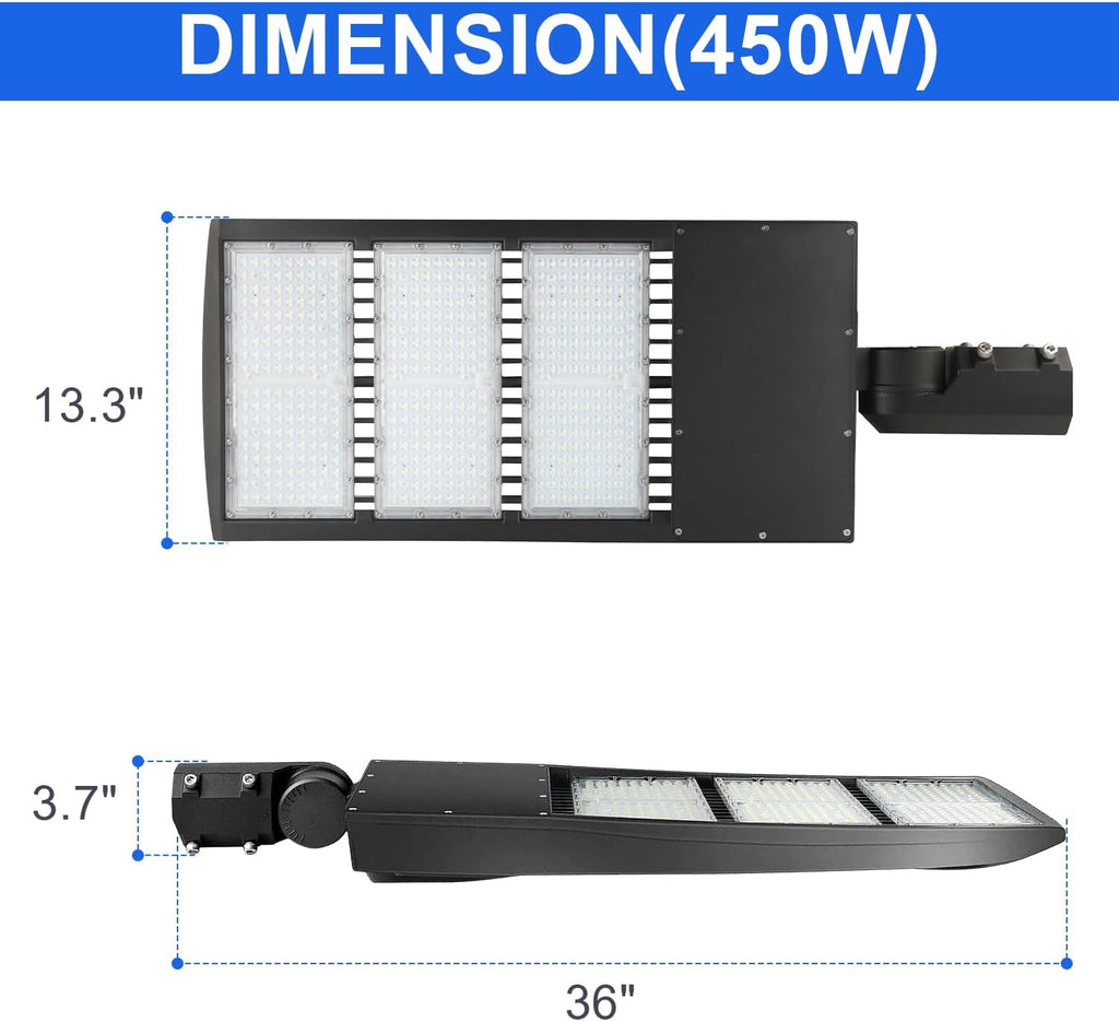 OSTEK 450W LED Parking Lot Light with Slip Fitter Mount, 5000K 63000Lm(140lm/w) Shoebox Light IP65 Waterproof Outdoor Street Area Light, Commercial Outdoor Lighting 277-480Vac, UL&DLC Listed