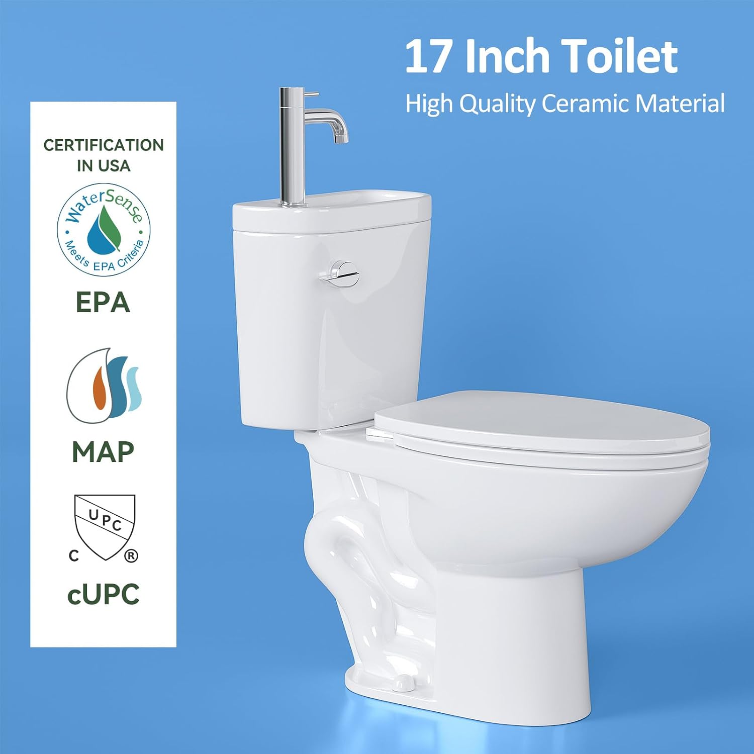 Simple Project Tall Toilet with Sink, Modern 2 in 1 Toilet Bowl with Faucet＆ Comfort Chair Height Seat, Powerful ＆Quiet 1.28 GPF Single Flush, 12' Rough In Elongated High Toilets for Small Bathrooms