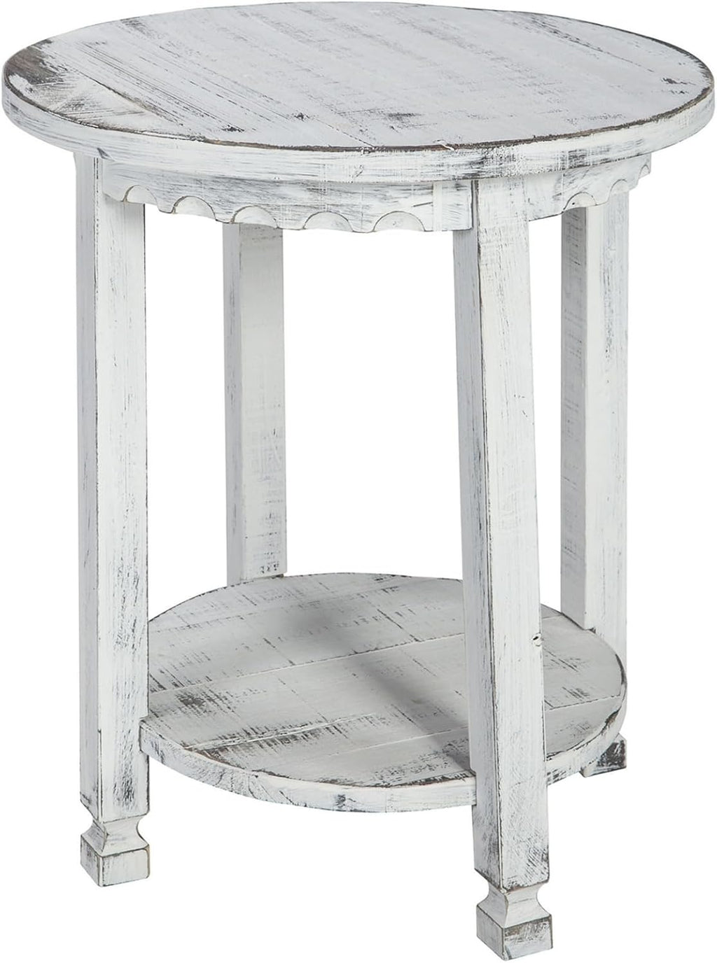 Alaterre Furniture Country Cottage Rustic Farmhouse Nightstand – 20-Inch Side Table with Lower Shelf, Carved Edges & Square Turned Legs – Accent Table for Living Room or Bedroom (Antique White)