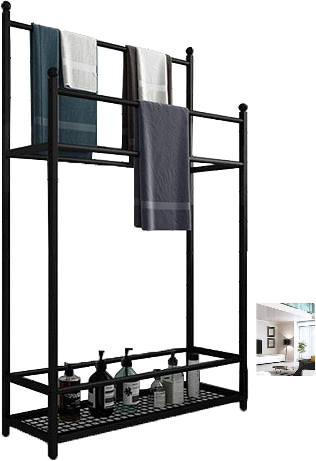 Exquisite Bathroom Shelves Beach Towel Drying Rack Freestanding Outdoor Towel Holder Stand with Bottom Storage Shelf and 4 Bars, Metal Towel Ladder Rack for Bathroom, Kitchen, Washroom