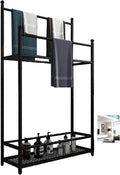 Exquisite Bathroom Shelves Beach Towel Drying Rack Freestanding Outdoor Towel Holder Stand with Bottom Storage Shelf and 4 Bars, Metal Towel Ladder Rack for Bathroom, Kitchen, Washroom