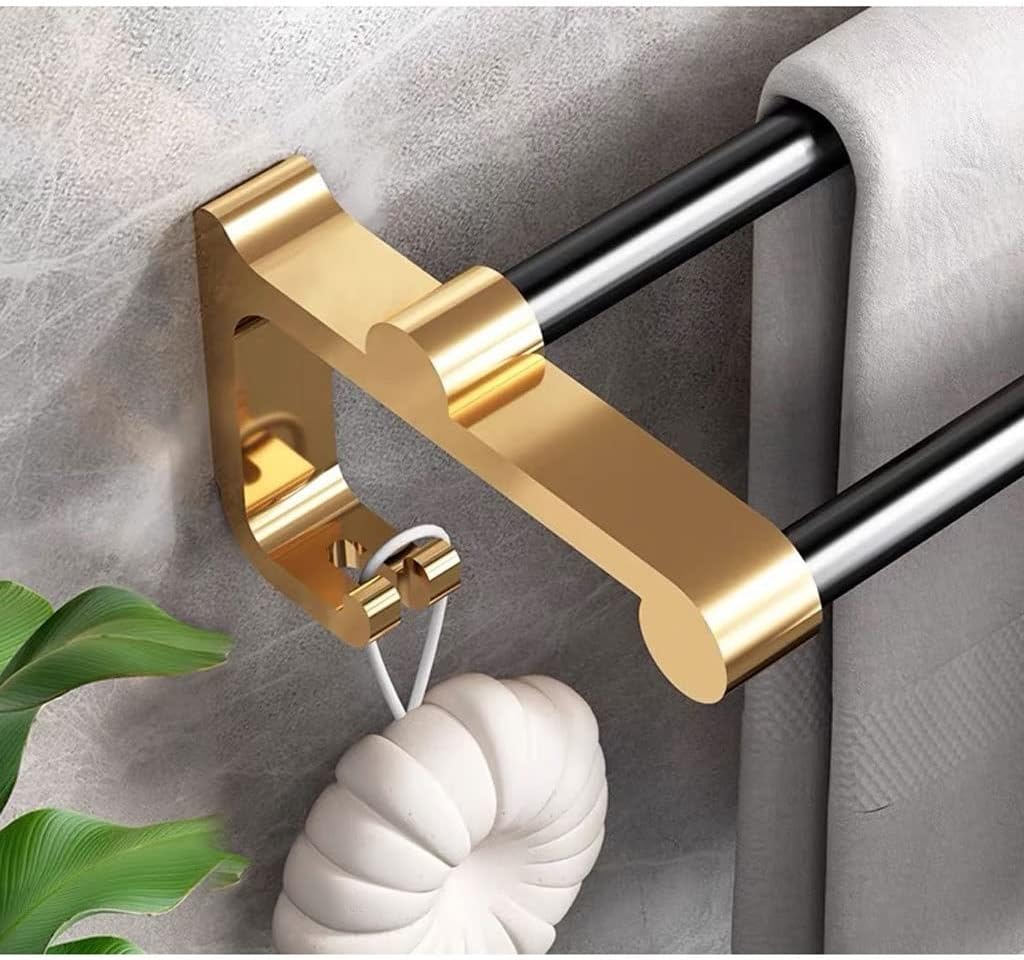 Towel Bar Towel Rack for Bathroom Double Towel Bar Black and Gold Aluminum Wall Mounted Towel Rack Shower Towel Holder Hanging Rack Bathroom Accessories Towel Shelf Towel