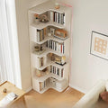 LITFAD Modern Vertical Corner Bookshelf Solid Wood Floor Bookcase with Shelves & Open Back Design Living Room Storage Shelves - White 24' L x 24' W x 75' H