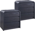 Aitjunz 25' Tall Modern Nightstand Set of 2, 23.6' Wide Wood Bedside Table with Charging Station, 3 Storage Drawers Side Table w/Curved Profile Design, End Table for Bedroom, Black