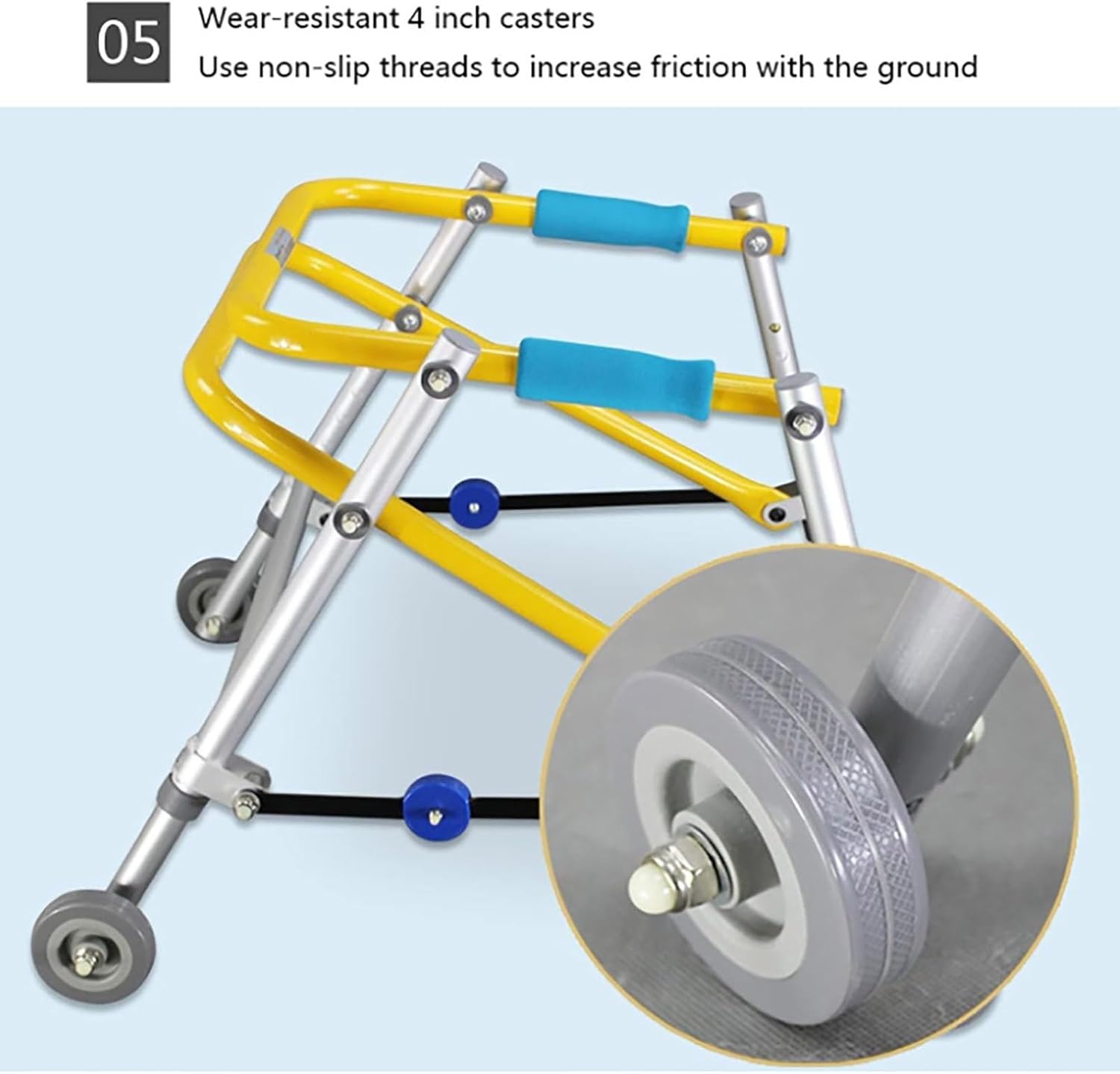 Walking Frames, Folding Children's Walker Four-Wheeled Standing Training Walker Disability Fracture Rehabilitation Exercise Trolley, One Color-65 74cm
