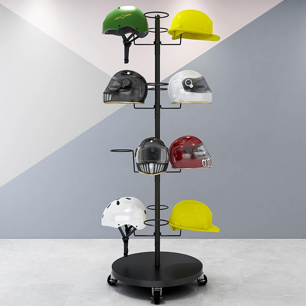 Hat Rack Helmet Stand Adjustable Swivel Hat Organizer Rack - Mobile Metal Hat Display Stand for Motorcycle Helmet, Commercial Floor Standing, Modern Baseball Cap and Fedora Hat Rack, Hard Hat Storage