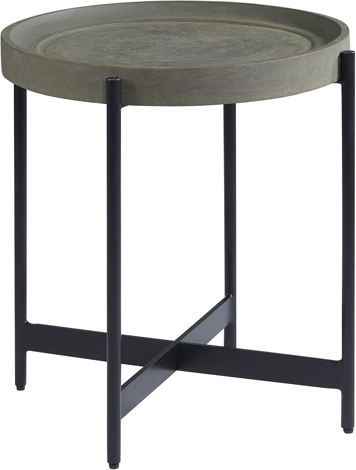 Brookline 20-Inch Round Wood End Table with Concrete Coating and Powder-Coated Iron Legs – Tray Style Top Home Accent for Living Room, Bedroom or Office by Alaterre Furniture (Gray)
