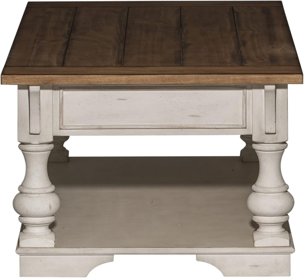 Liberty Furniture Morgan Creek Living Room 3 Piece Living Room Table Set with Cocktail Table, 2 End Tables - Antique White, Wood Plank Tobacco Accents