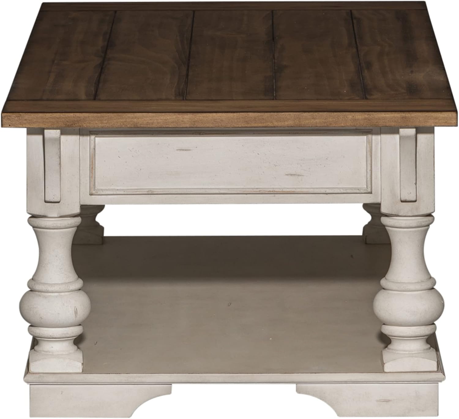 Liberty Furniture Morgan Creek Living Room 3 Piece Living Room Table Set with Cocktail Table, 2 End Tables - Antique White, Wood Plank Tobacco Accents