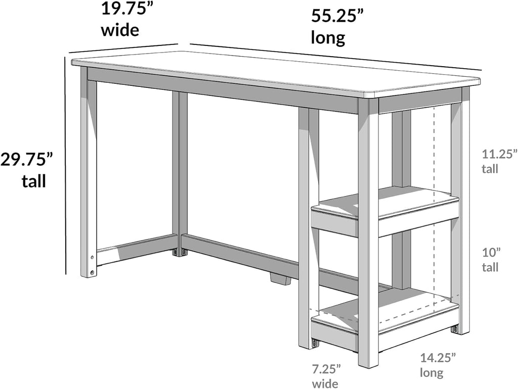 Max & Lily Solid Wood Desk With Shelves, 55 Inches, Blue