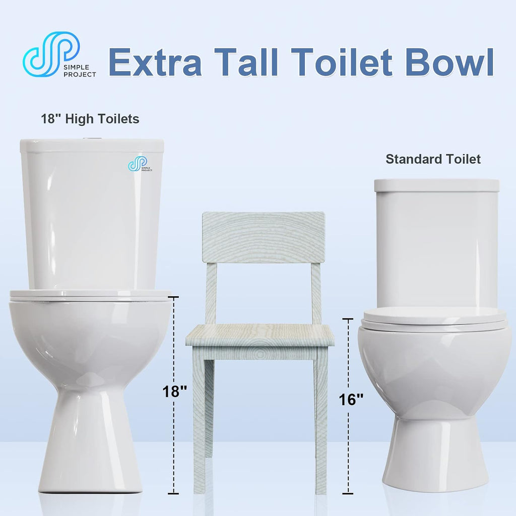 Simple Project Rear Outlet Toilet, 19 Inch ADA High Tall Toilet, Rear Discharge Extra Tall Toilets with Dual Flush 0.8/1.28 GPF, Round High Toilets For Seniors, Tall Person & Disabled