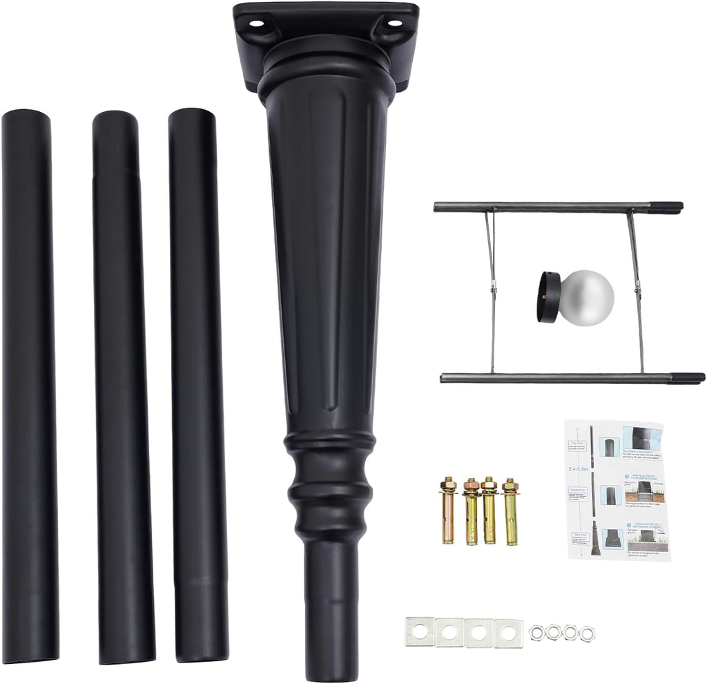 10FT Outdoor Lamp Post, Split Street Light Pole with Top Globe & Ground Cage Lighting Post Fixtures for Pathway Courtyard Parking Lot, Fits Standard 3' Post Top Fixtures (10FT 275+76mm)