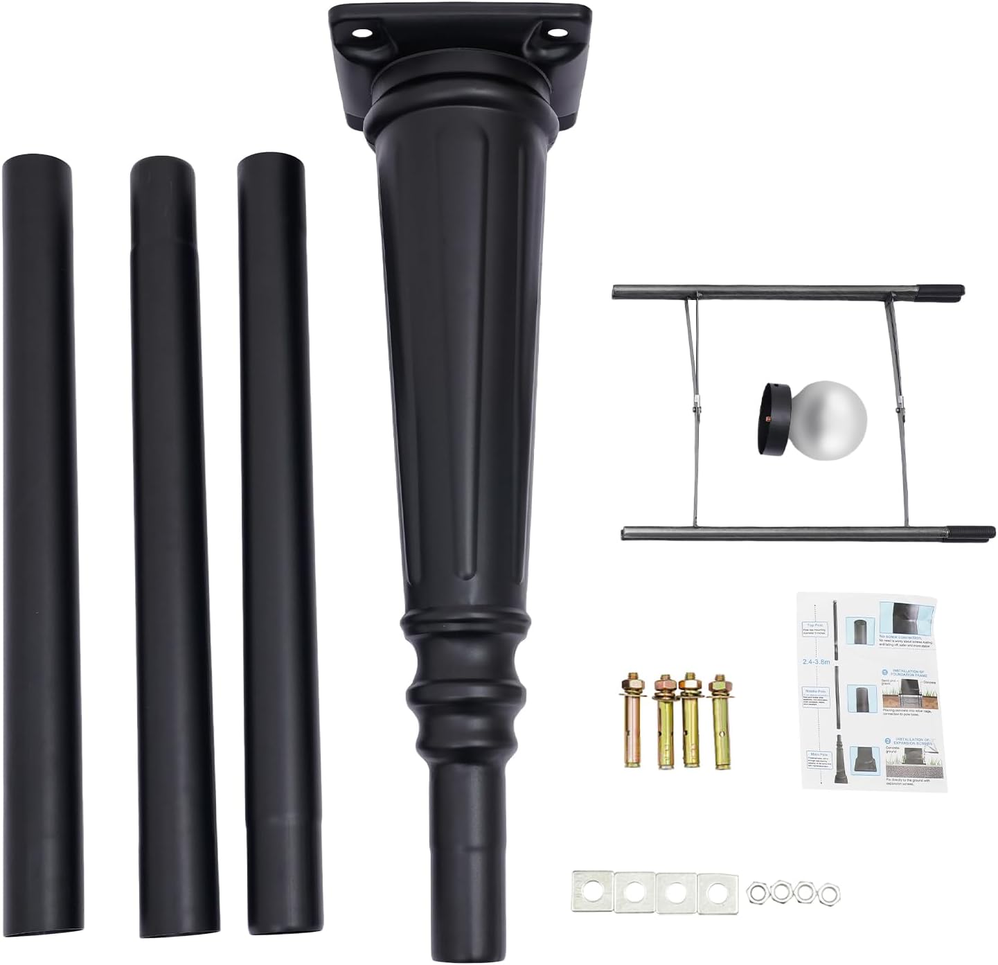 10FT Outdoor Lamp Post, Split Street Light Pole with Top Globe & Ground Cage Lighting Post Fixtures for Pathway Courtyard Parking Lot, Fits Standard 3' Post Top Fixtures (10FT 275+76mm)