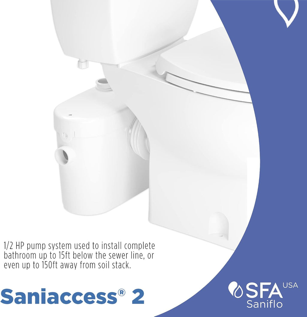 SANIFLO Saniaccess 2 + Toilet Bowl Round + Toilet Tank Bundle - Residential - White