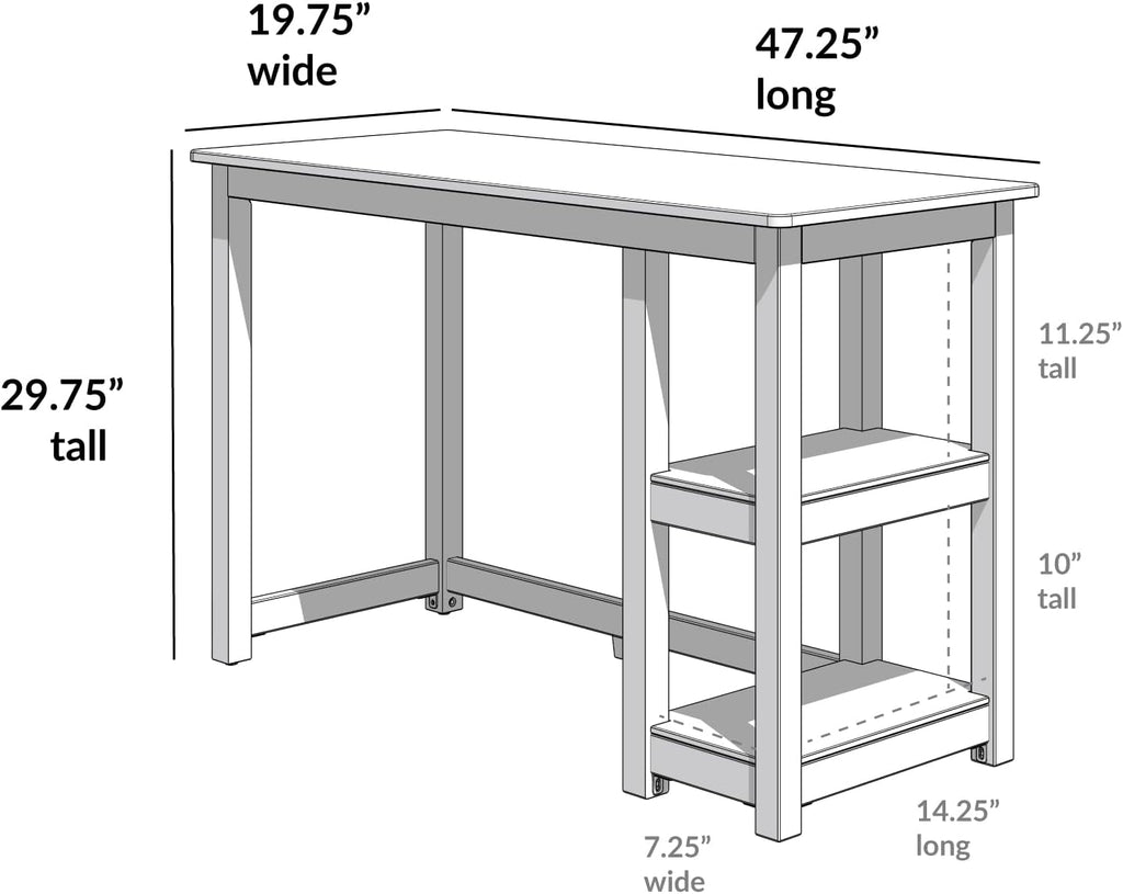 Max & Lily Solid Wood Desk With Shelves, 47 Inches, Clay