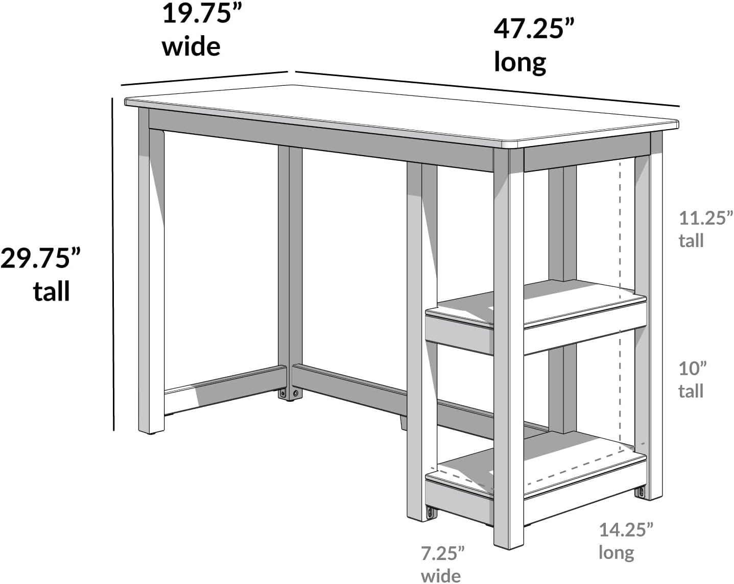 Max & Lily Solid Wood Desk With Shelves, 47 Inches, Clay