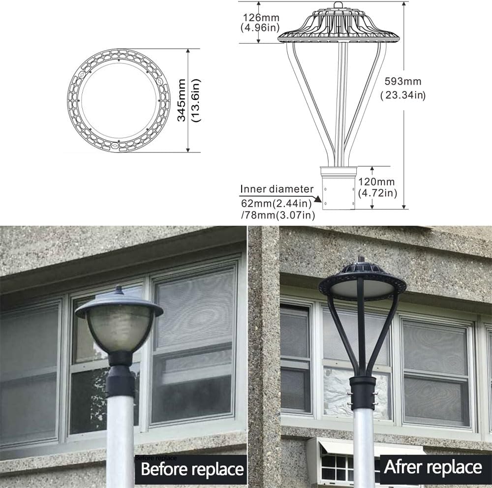 LED Post Top Pole Light,30-50W-75w ,ETL DLC listedNeed to install LED Post Top Pole Light,3000K 4000K 5000K 3CCT tunable,IP65 Waterproof Fixtures for Garden Yard Pathway Street Lighting (Black)