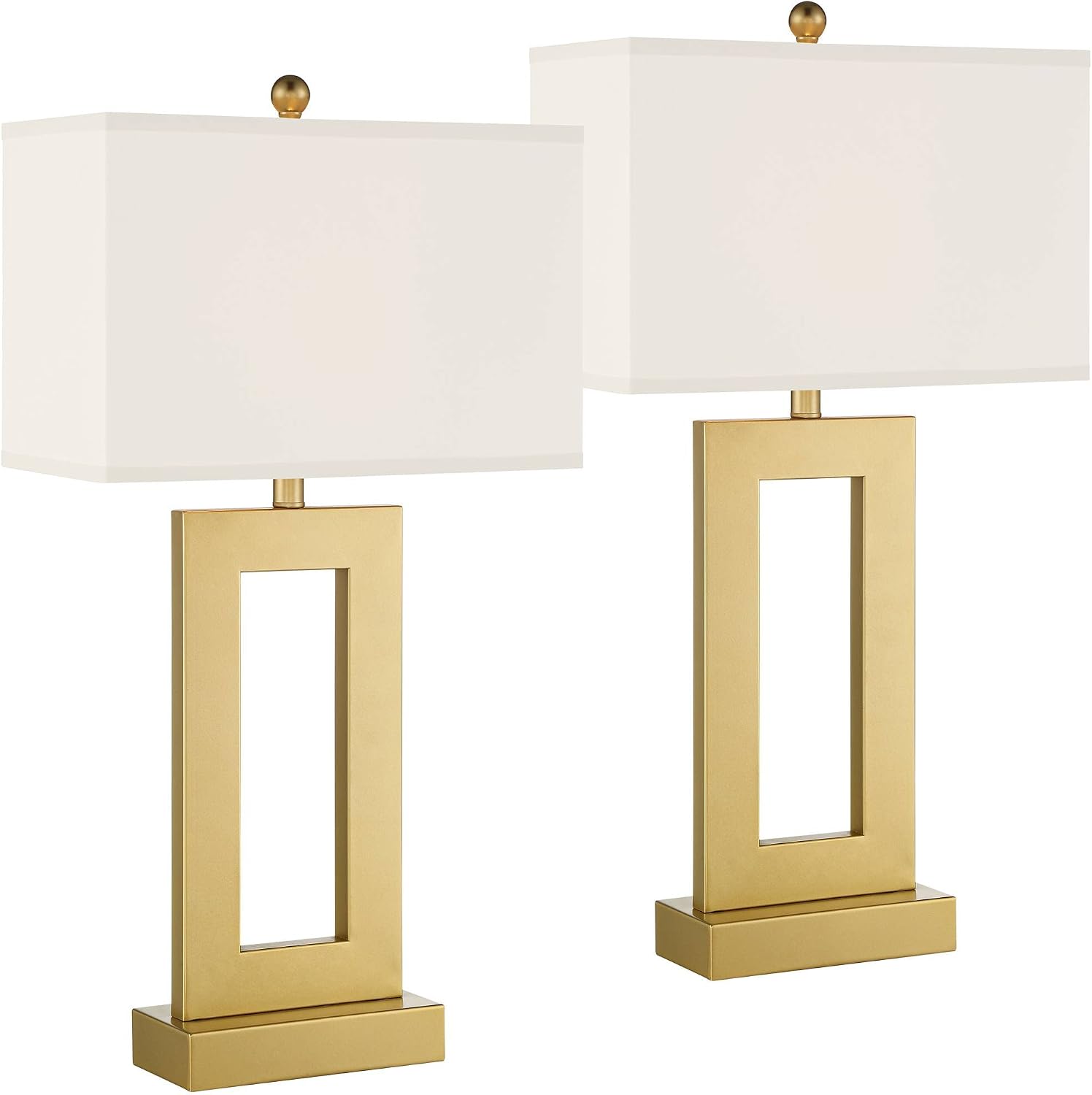 360 Lighting Marshall 30' Tall Open Rectangle Large Modern Luxe Glam End Table Lamps Set of 2 Gold Finish Metal White Shade Living Room Bedroom Bedside Nightstand House Office Home Kitchen