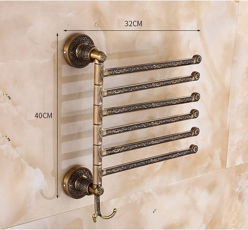 ZHOUXIAO Luxury Swing Out Towel Bar Black Gold Finish/Towel Racks for Bathroom or Kitchen, Metal Towel Bar Folding Arm Swivel Hanger Bathroom Storage Organizer Wall Mounted 6Bars