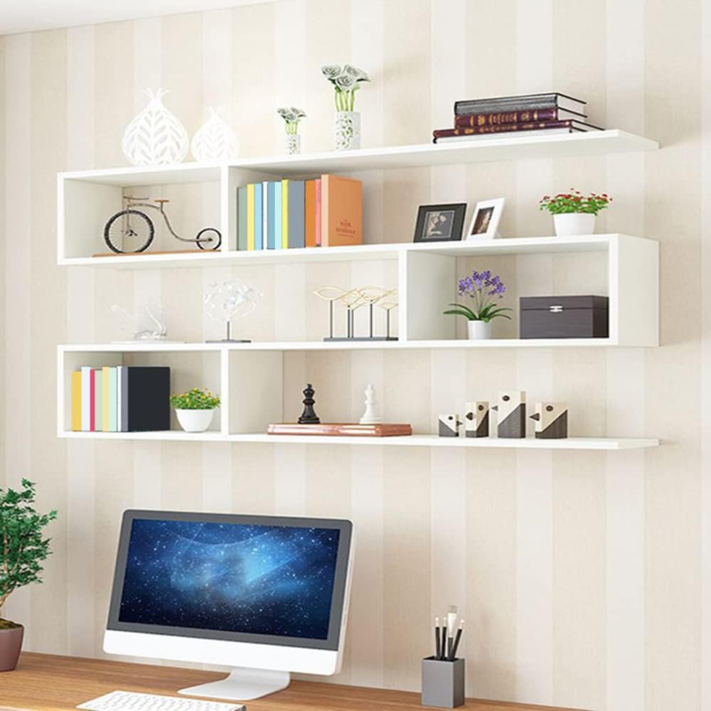 LITFAD Floating Shelf for Wall Storage, Decor Bookcase Engineered Wood Book Shelf Wall Shelf for Study Room Office Living Room Bedroom - White 39.4' L x 5.9' W x 29.5' H