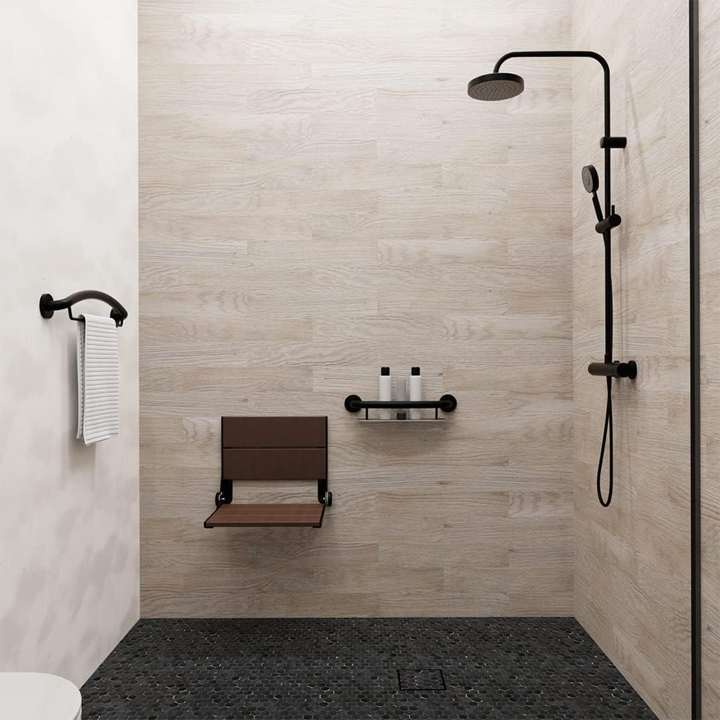 HEALTHCRAFT Plus Series Grab Bar 19.5' Shampoo Shelf / 24' Towel Bar Combo Pack in Matte Black