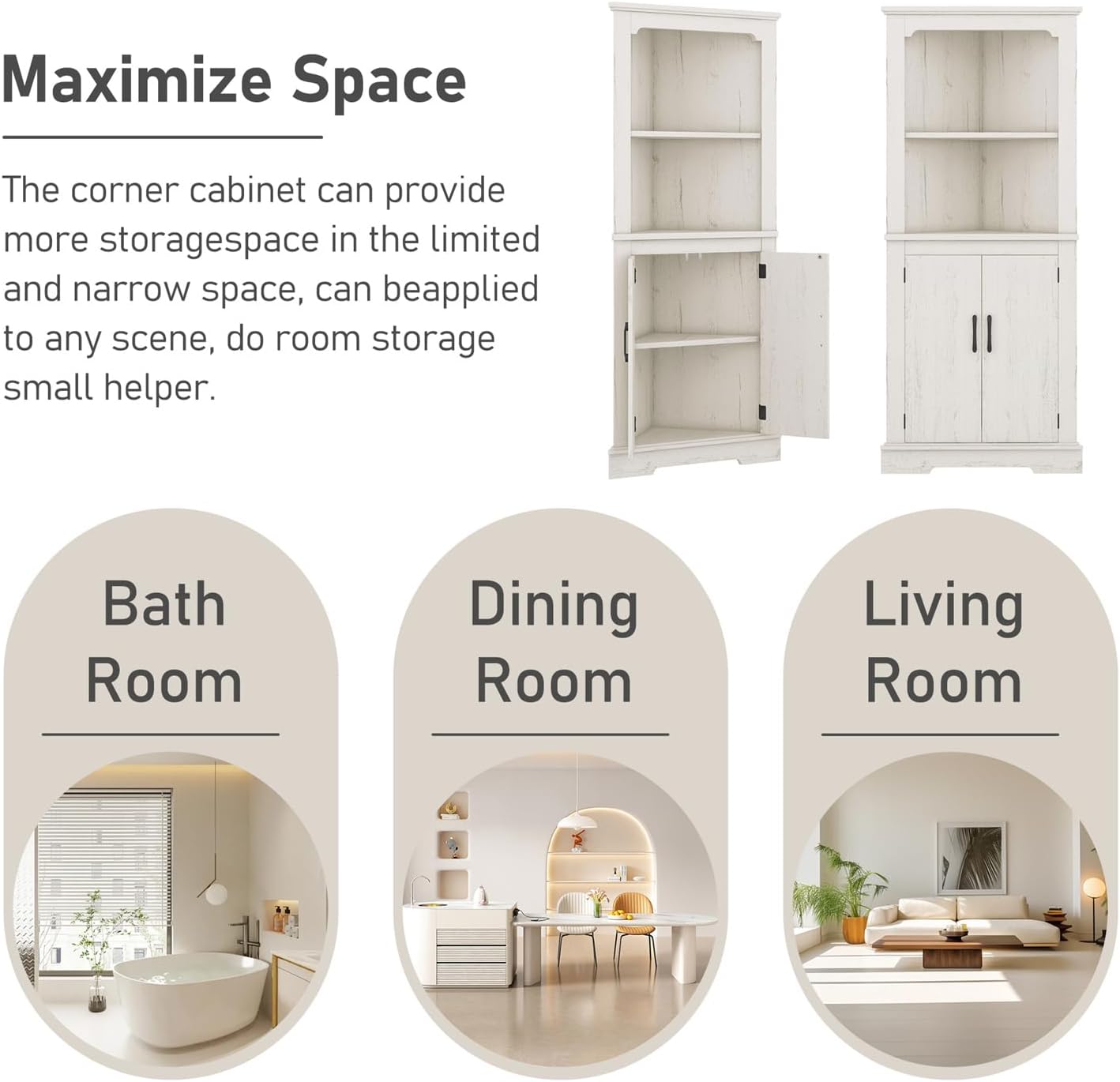 ZeHuoGe 69.3' Tall Corner Cabinet w/ 2 Doors & Open Shelves,4-Tier Floor Corner Cabinet w/Storage Shelves with Storage Shelves