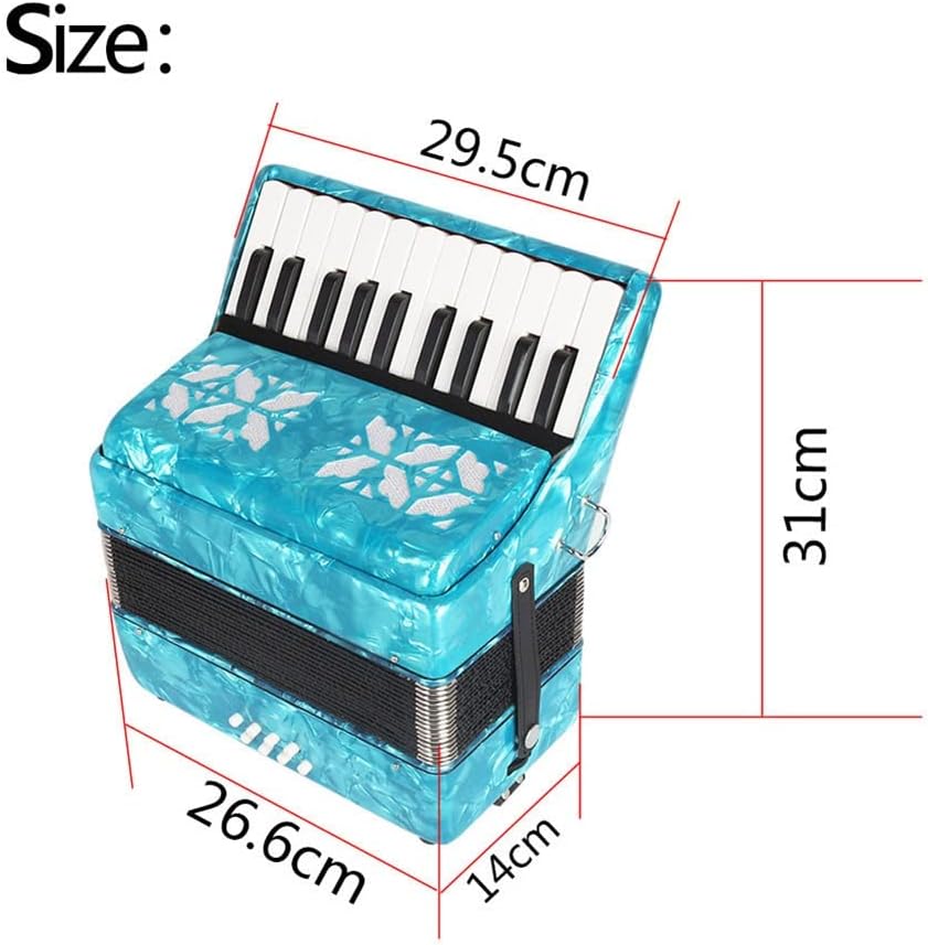 22 Buttons Accordion, 22 Keys 8 Bass Exquisite Celluloid Piano Accordion with Adjustable Straps, Professional Musical Instruments for Adults Beginners (Color : Cyan)