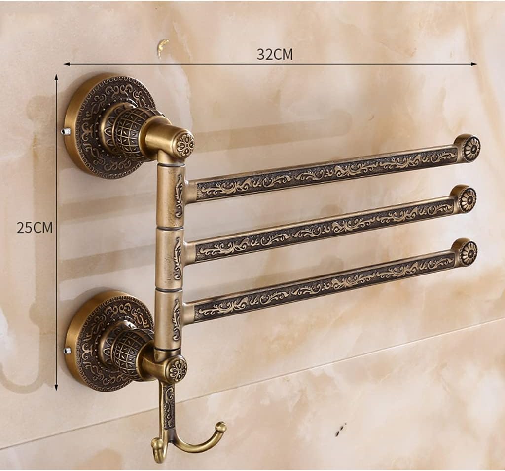 ZHOUXIAO Luxury Swing Out Towel Bar Black Gold Finish/Towel Racks for Bathroom or Kitchen, Metal Towel Bar Folding Arm Swivel Hanger Bathroom Storage Organizer Wall Mounted 3Bars