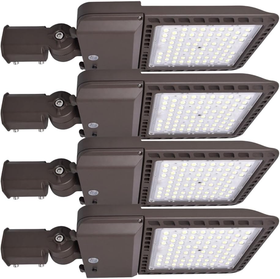 4 Pack LED Parking Lot Light Outdoor 300W with Dusk to Dawn Photocell & Slip Fitter,39000LM 5000K Daylight,IP65 Waterproof ETL Listed,Commercial Shoebox Pole Light for Parking Lot Street Yard Roadway