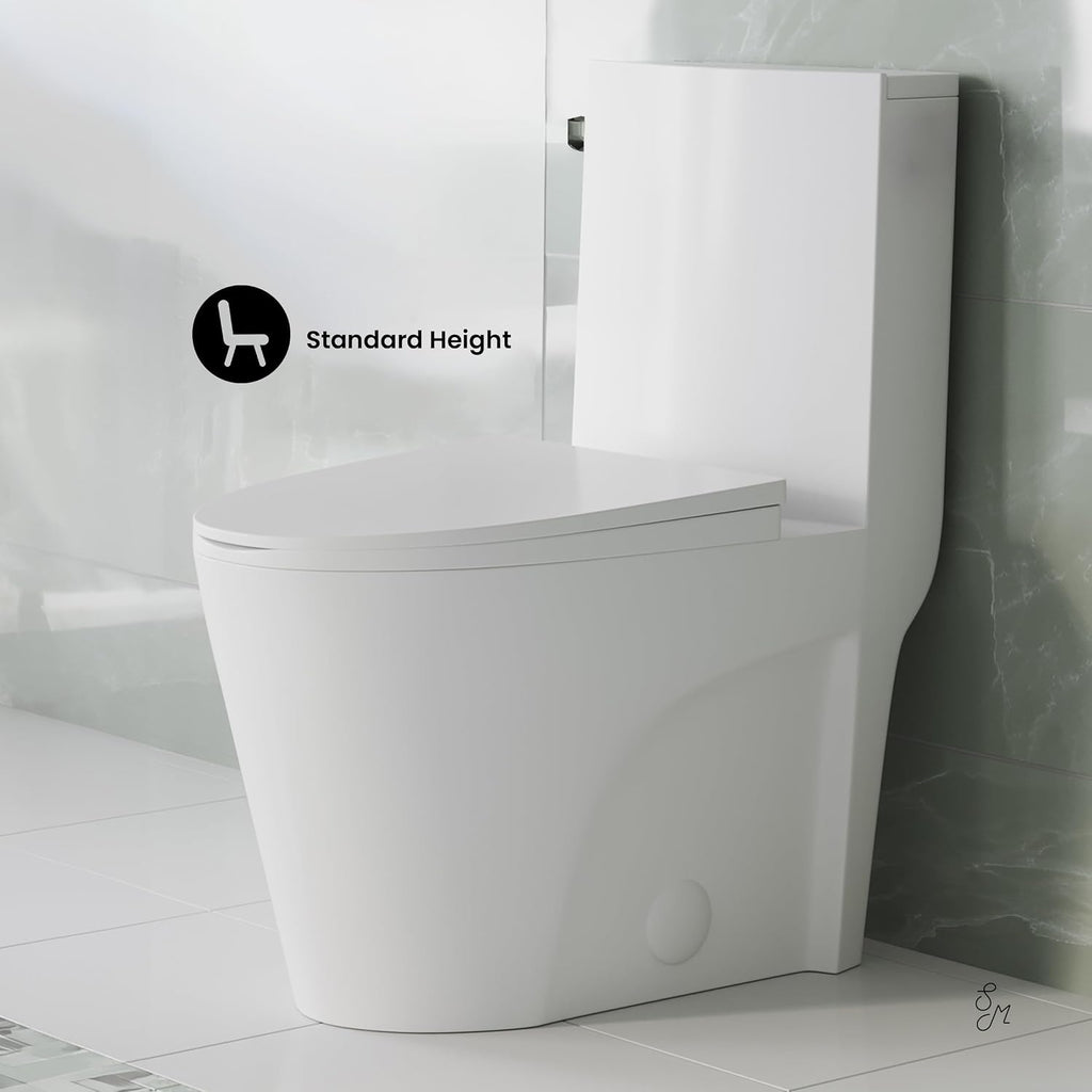 St. Tropez One-Piece 14' Rough-in 1.28 GPF Left Flush Elongated Toilet in Glossy White