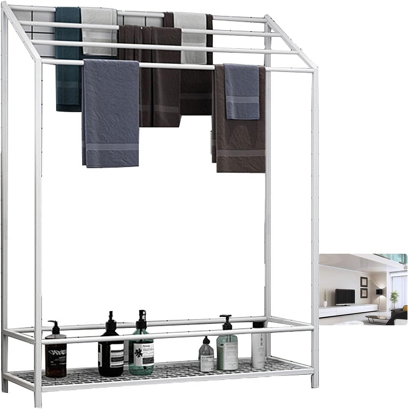 Exquisite Bathroom Shelves 4 Bar Freestanding Towel Rack, Bathroom Towel Holder with Shelf, Portable Metal Towel Hanger Stand Alone, Easy to Installation