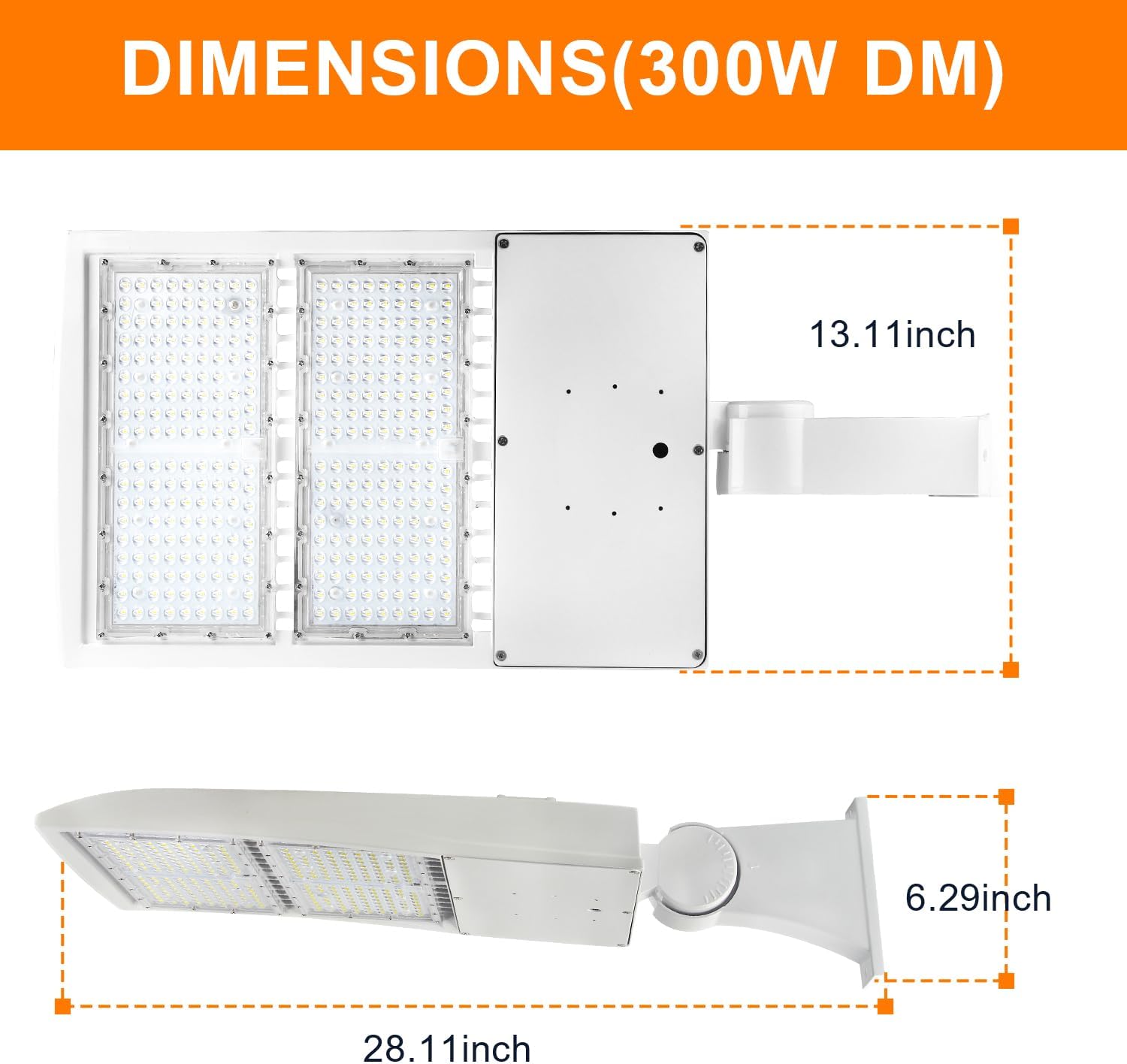 300W White LED Parking Lot Light, 42000LM LED Shoebox Area Light [1000W MH/HPS Equiv.], 5000K Dimmable Outdoor Street Lighting Fixture with Surge Protection Built-in, IP65 AC100-277V